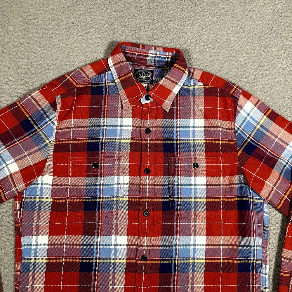 J Crew Shirt Mens Medium Red Plaid Blanket Button Up Casual Preppy Workwear Logo